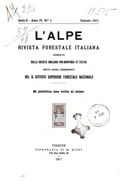 L'alpe rivista forestale italiana fondata dalla Società emiliana pro-montibus et sylvis