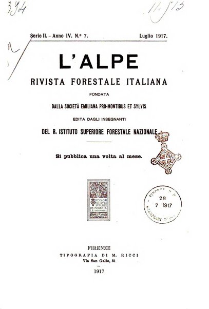 L'alpe rivista forestale italiana fondata dalla Società emiliana pro-montibus et sylvis