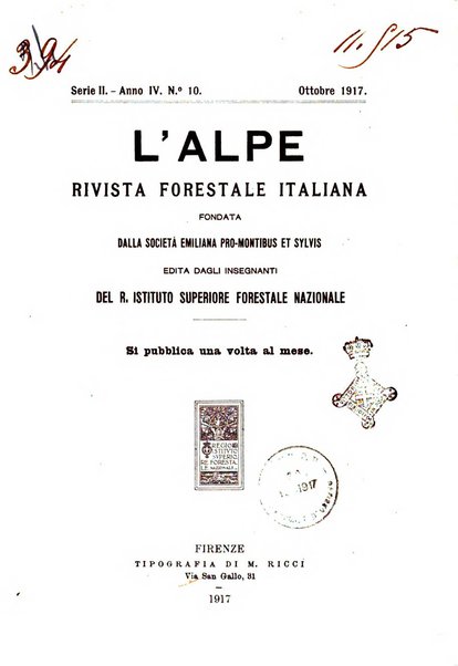 L'alpe rivista forestale italiana fondata dalla Società emiliana pro-montibus et sylvis