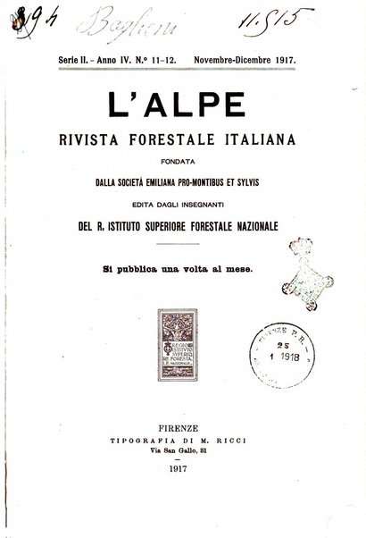 L'alpe rivista forestale italiana fondata dalla Società emiliana pro-montibus et sylvis