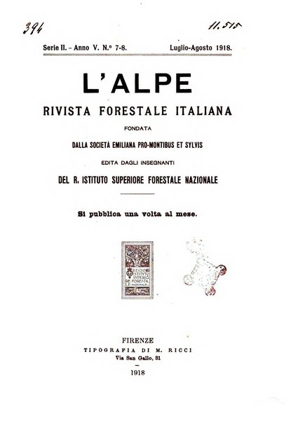 L'alpe rivista forestale italiana fondata dalla Società emiliana pro-montibus et sylvis