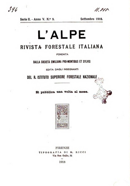 L'alpe rivista forestale italiana fondata dalla Società emiliana pro-montibus et sylvis