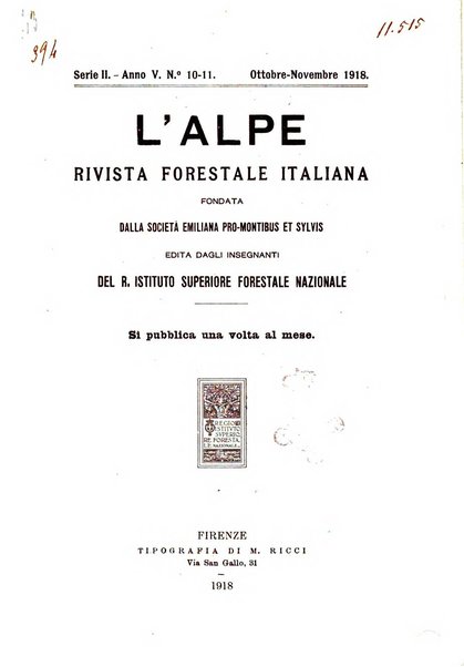 L'alpe rivista forestale italiana fondata dalla Società emiliana pro-montibus et sylvis