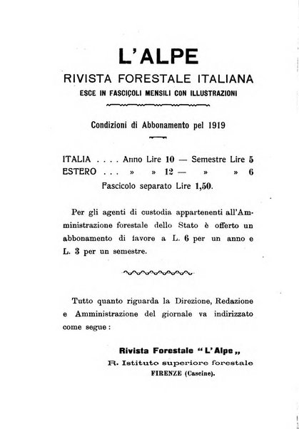 L'alpe rivista forestale italiana fondata dalla Società emiliana pro-montibus et sylvis