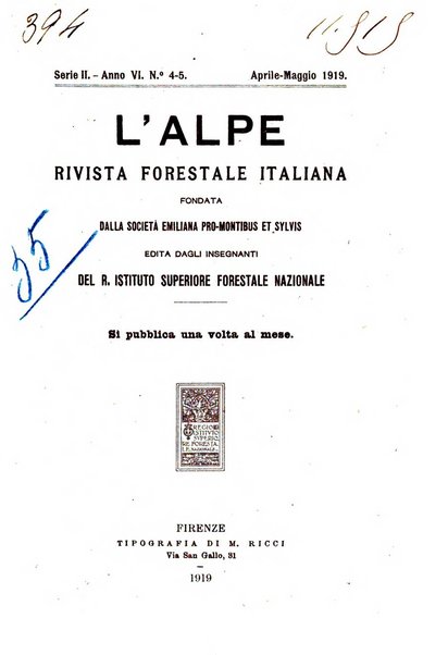 L'alpe rivista forestale italiana fondata dalla Società emiliana pro-montibus et sylvis