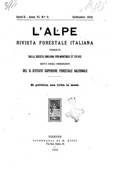 L'alpe rivista forestale italiana fondata dalla Società emiliana pro-montibus et sylvis