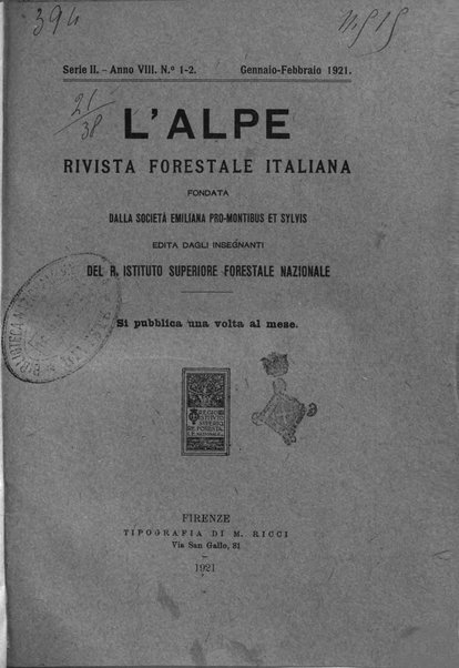 L'alpe rivista forestale italiana fondata dalla Società emiliana pro-montibus et sylvis