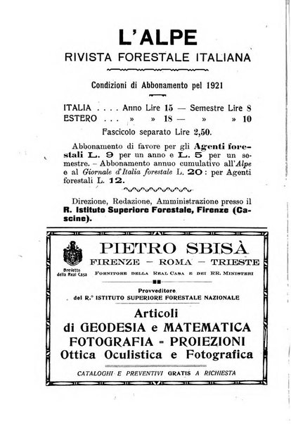 L'alpe rivista forestale italiana fondata dalla Società emiliana pro-montibus et sylvis