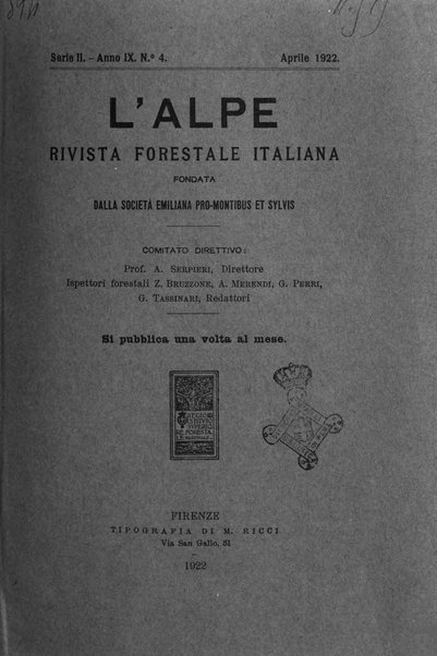 L'alpe rivista forestale italiana fondata dalla Società emiliana pro-montibus et sylvis