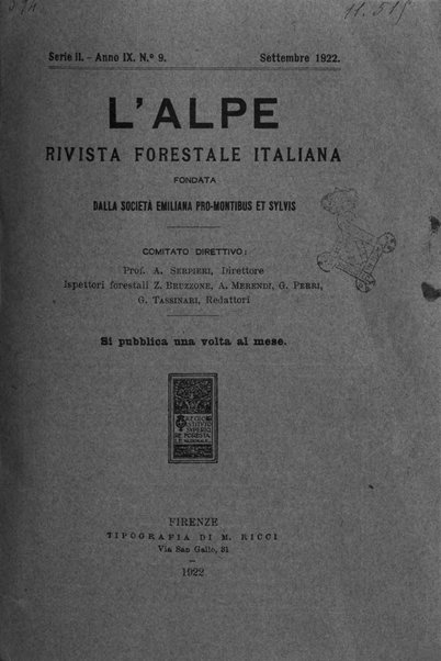 L'alpe rivista forestale italiana fondata dalla Società emiliana pro-montibus et sylvis