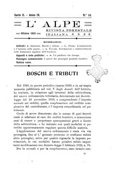 L'alpe rivista forestale italiana fondata dalla Società emiliana pro-montibus et sylvis