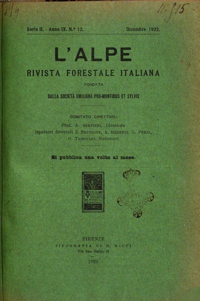 L'alpe rivista forestale italiana fondata dalla Società emiliana pro-montibus et sylvis