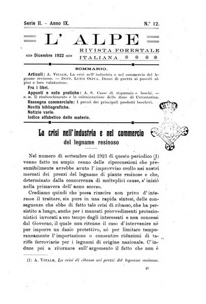 L'alpe rivista forestale italiana fondata dalla Società emiliana pro-montibus et sylvis