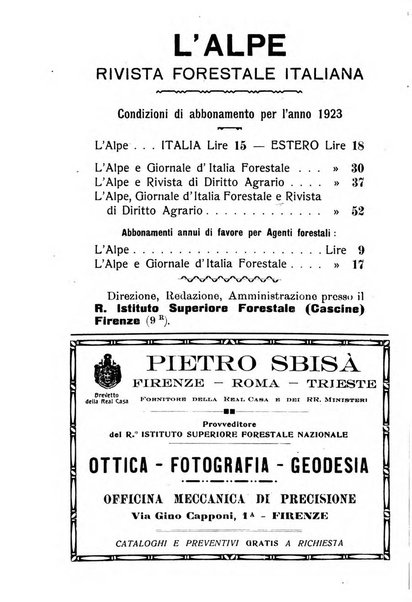 L'alpe rivista forestale italiana fondata dalla Società emiliana pro-montibus et sylvis