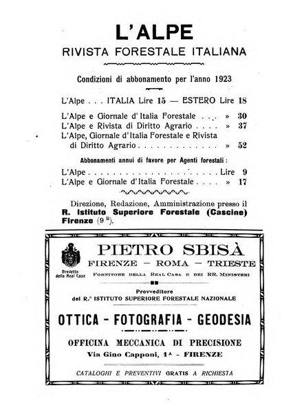 L'alpe rivista forestale italiana fondata dalla Società emiliana pro-montibus et sylvis