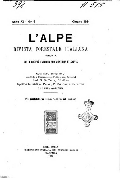 L'alpe rivista forestale italiana fondata dalla Società emiliana pro-montibus et sylvis