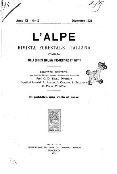 L'alpe rivista forestale italiana fondata dalla Società emiliana pro-montibus et sylvis