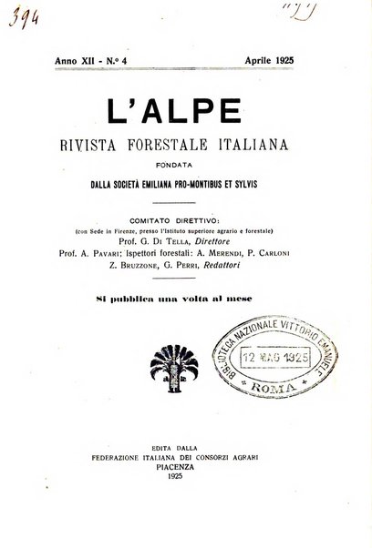 L'alpe rivista forestale italiana fondata dalla Società emiliana pro-montibus et sylvis