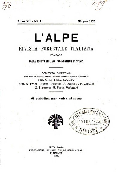 L'alpe rivista forestale italiana fondata dalla Società emiliana pro-montibus et sylvis