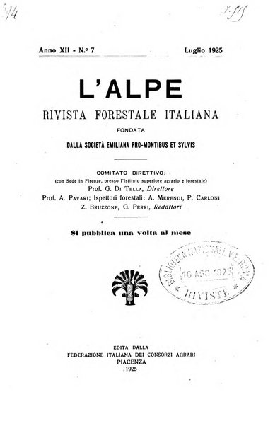 L'alpe rivista forestale italiana fondata dalla Società emiliana pro-montibus et sylvis