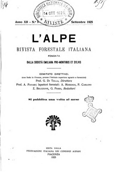 L'alpe rivista forestale italiana fondata dalla Società emiliana pro-montibus et sylvis