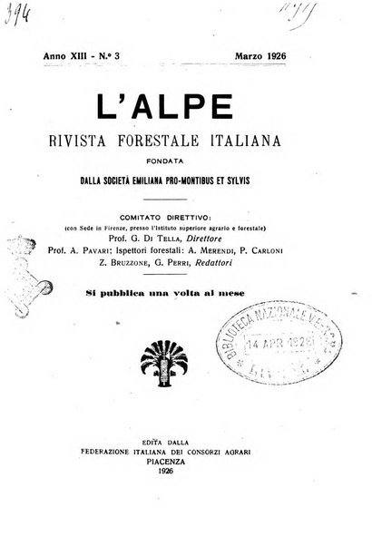 L'alpe rivista forestale italiana fondata dalla Società emiliana pro-montibus et sylvis