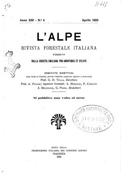 L'alpe rivista forestale italiana fondata dalla Società emiliana pro-montibus et sylvis