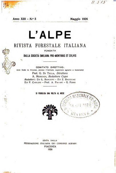 L'alpe rivista forestale italiana fondata dalla Società emiliana pro-montibus et sylvis