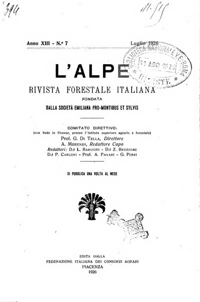 L'alpe rivista forestale italiana fondata dalla Società emiliana pro-montibus et sylvis