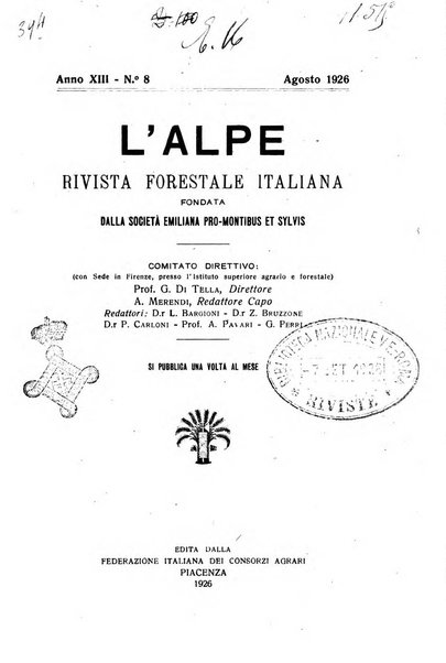 L'alpe rivista forestale italiana fondata dalla Società emiliana pro-montibus et sylvis