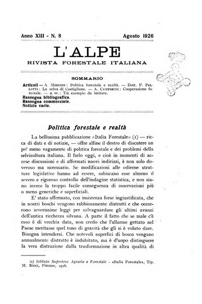 L'alpe rivista forestale italiana fondata dalla Società emiliana pro-montibus et sylvis