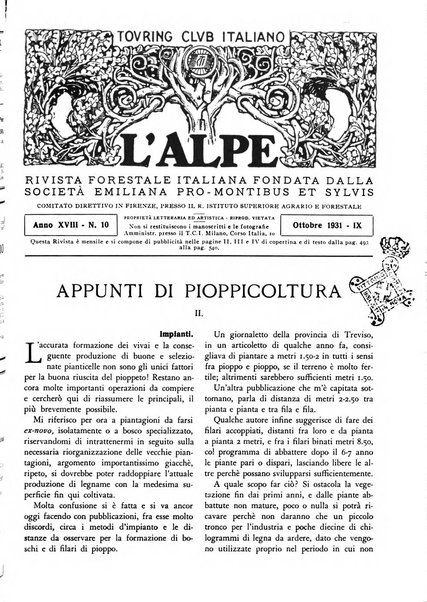 L'alpe rivista forestale italiana fondata dalla Società emiliana pro-montibus et sylvis