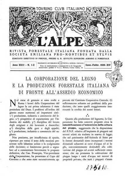 L'alpe rivista forestale italiana fondata dalla Società emiliana pro-montibus et sylvis