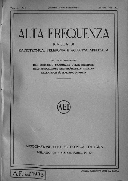 Alta frequenza rivista di radiotecnica, telefonia e acustica applicata