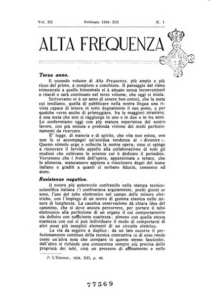 Alta frequenza rivista di radiotecnica, telefonia e acustica applicata