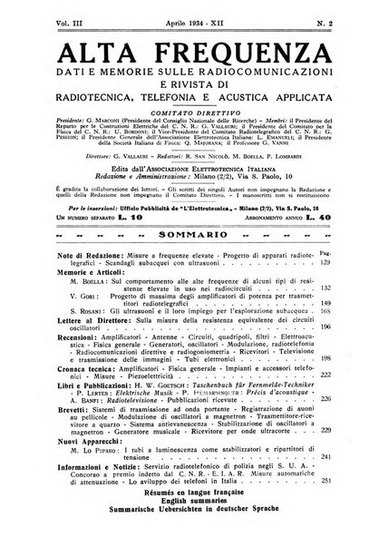 Alta frequenza rivista di radiotecnica, telefonia e acustica applicata