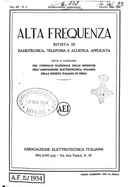 Alta frequenza rivista di radiotecnica, telefonia e acustica applicata