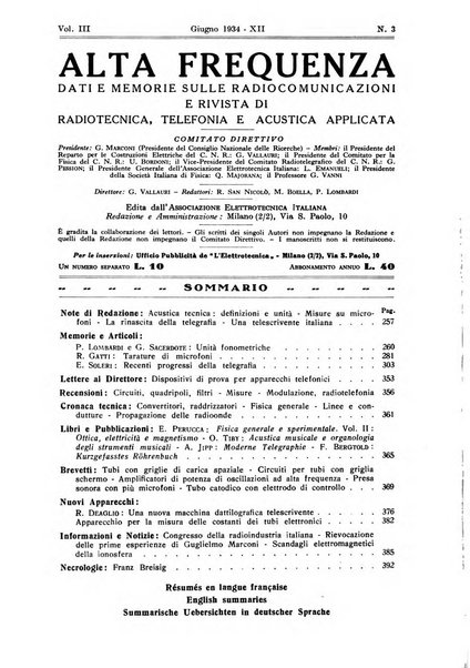 Alta frequenza rivista di radiotecnica, telefonia e acustica applicata