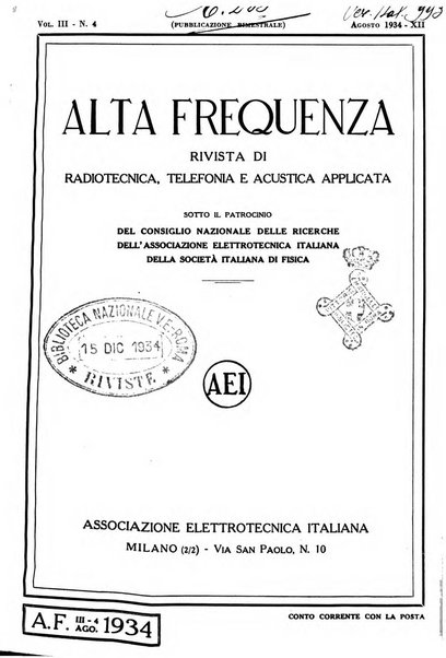 Alta frequenza rivista di radiotecnica, telefonia e acustica applicata