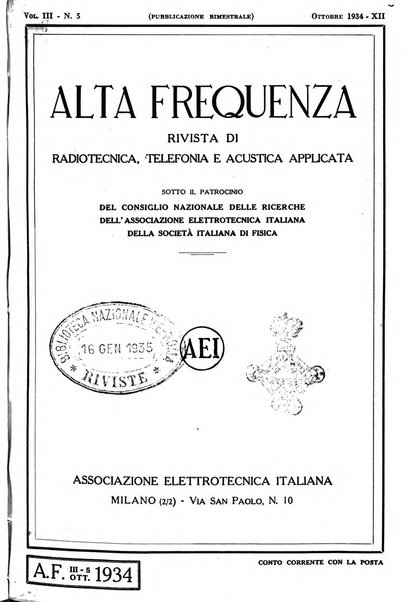 Alta frequenza rivista di radiotecnica, telefonia e acustica applicata