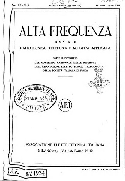 Alta frequenza rivista di radiotecnica, telefonia e acustica applicata