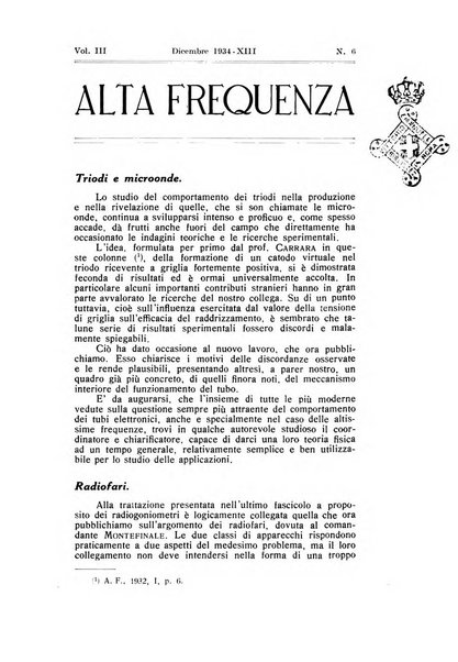 Alta frequenza rivista di radiotecnica, telefonia e acustica applicata