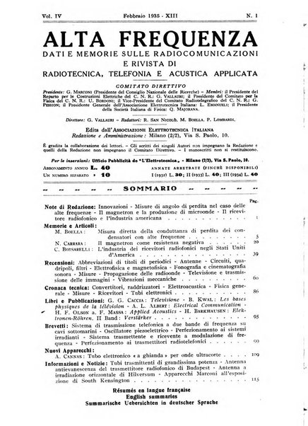 Alta frequenza rivista di radiotecnica, telefonia e acustica applicata