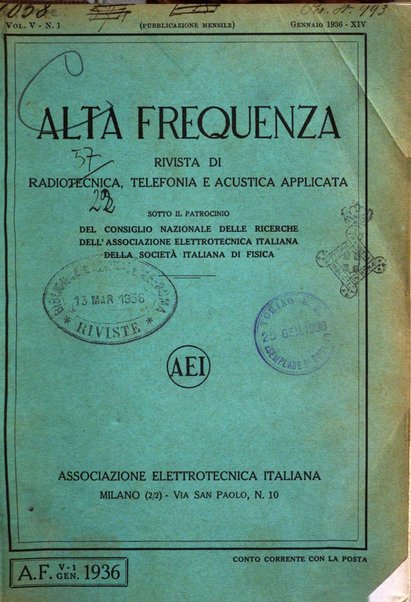 Alta frequenza rivista di radiotecnica, telefonia e acustica applicata