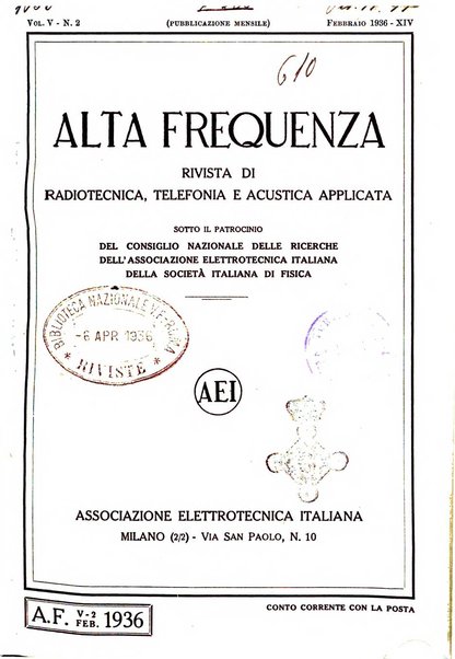 Alta frequenza rivista di radiotecnica, telefonia e acustica applicata