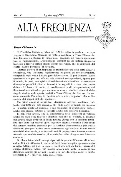 Alta frequenza rivista di radiotecnica, telefonia e acustica applicata