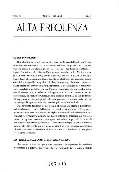 Alta frequenza rivista di radiotecnica, telefonia e acustica applicata