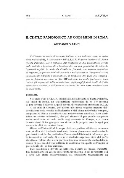 Alta frequenza rivista di radiotecnica, telefonia e acustica applicata