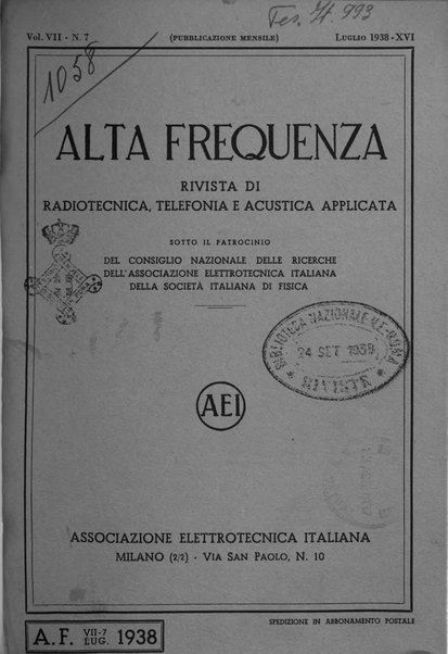 Alta frequenza rivista di radiotecnica, telefonia e acustica applicata