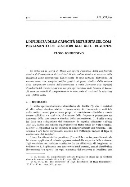 Alta frequenza rivista di radiotecnica, telefonia e acustica applicata